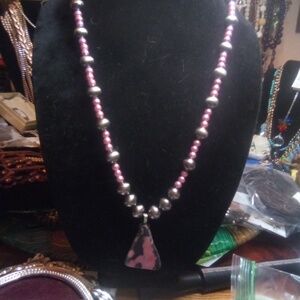 Stone and silver tone necklace